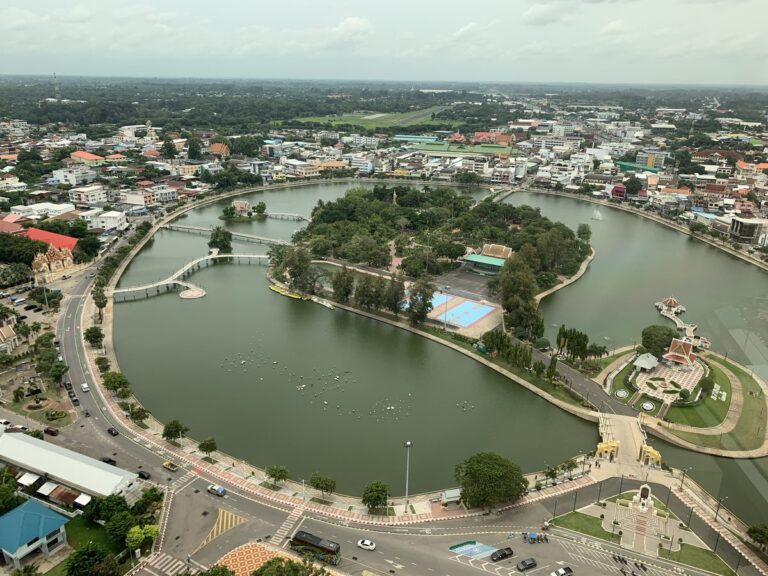 Sebastien Brousseau at the top of the Roi-Et Tower overlooking Roi-Et city, Thailand