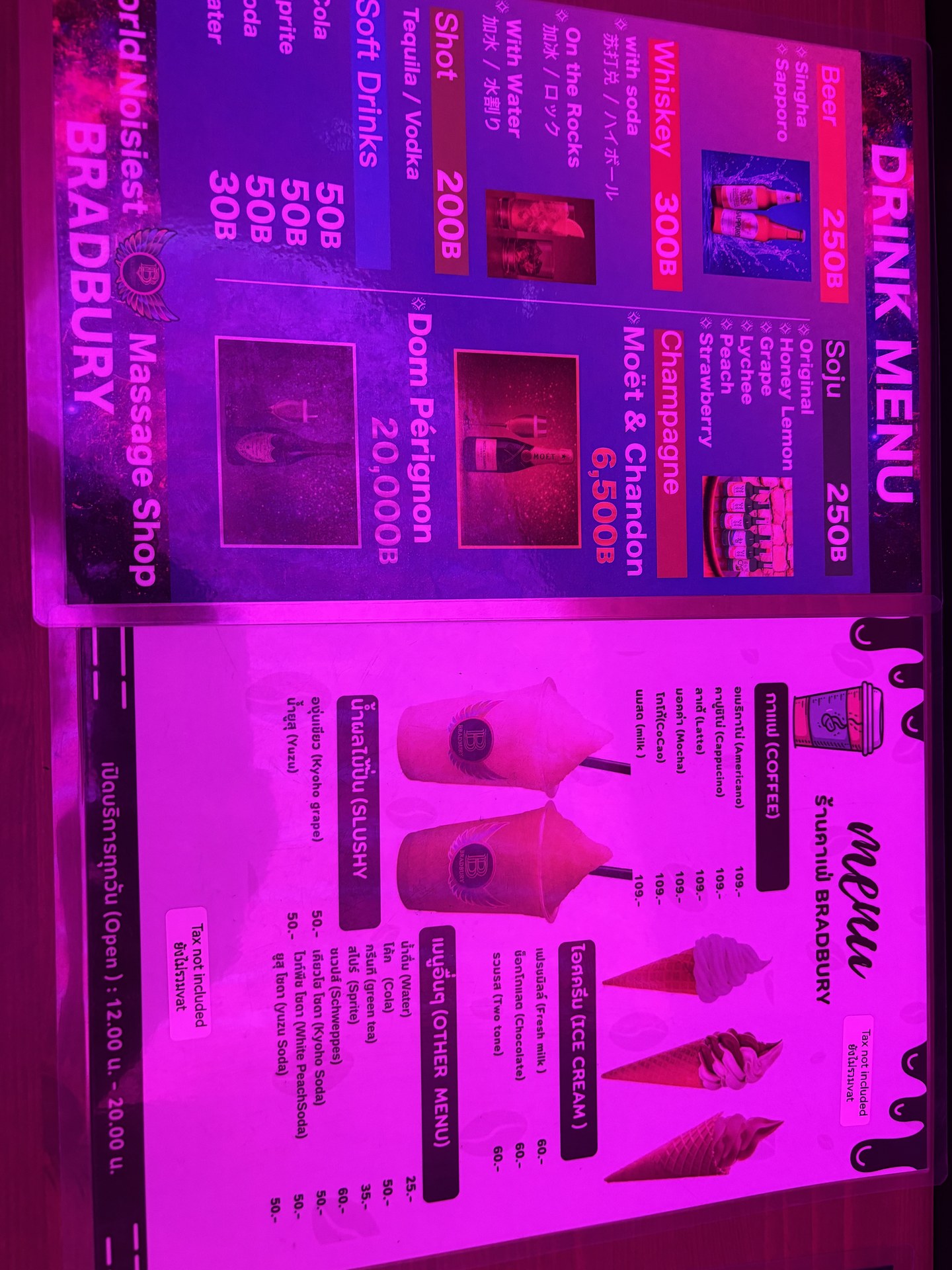 Bradbury Massage Club menu, Bangkok