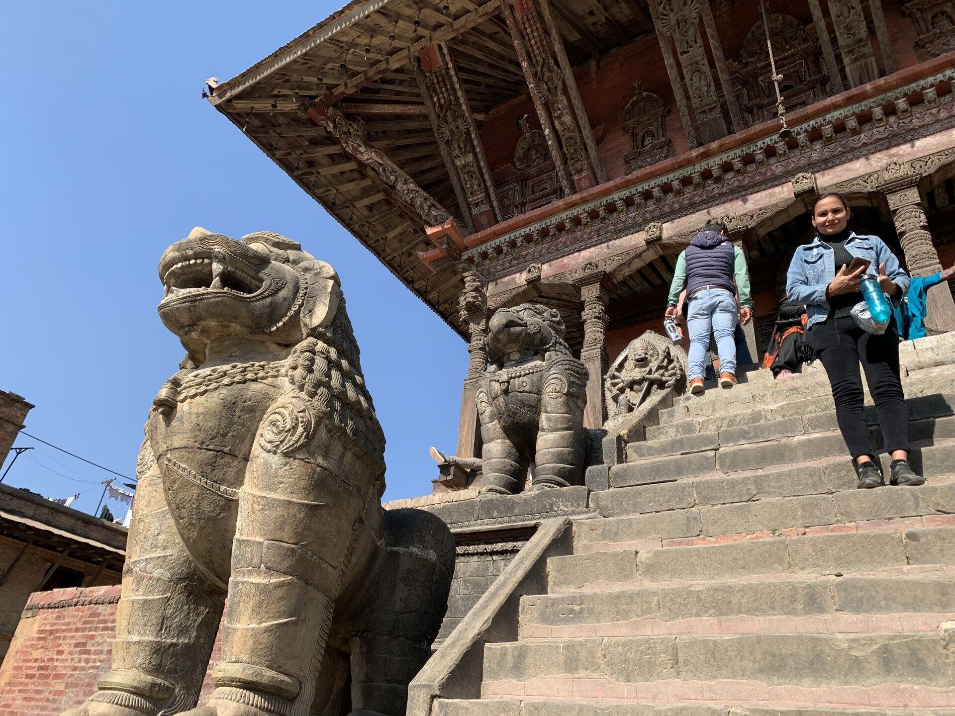 Stone lions guarding a temple