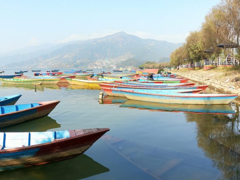 Phewa Lake boats at dawn, Pokhara, Nepal
