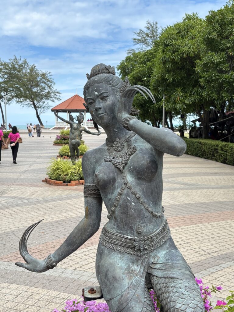 The bronze mermaid statue at Samila Beach, Songkhla, southern Thailand